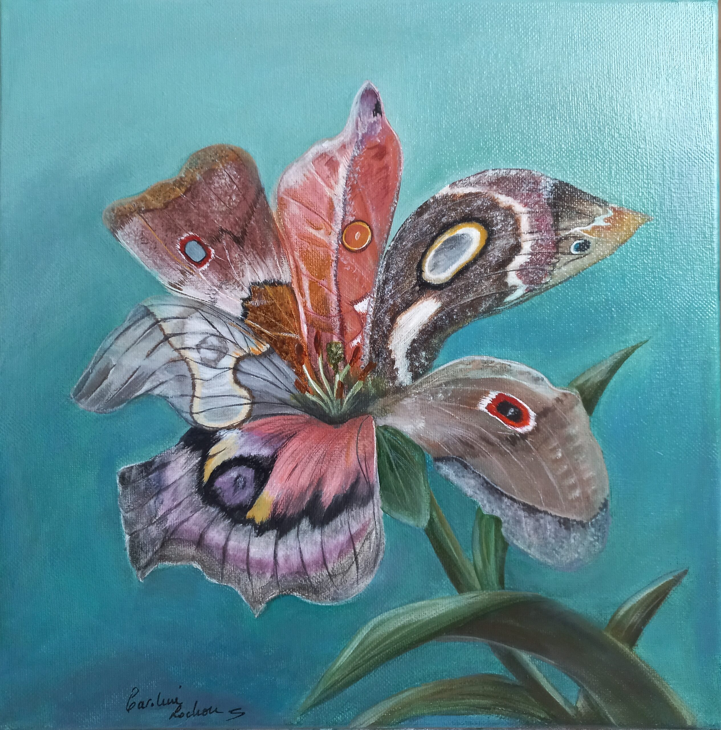 Fleurs aux ailes de papillons turquoise